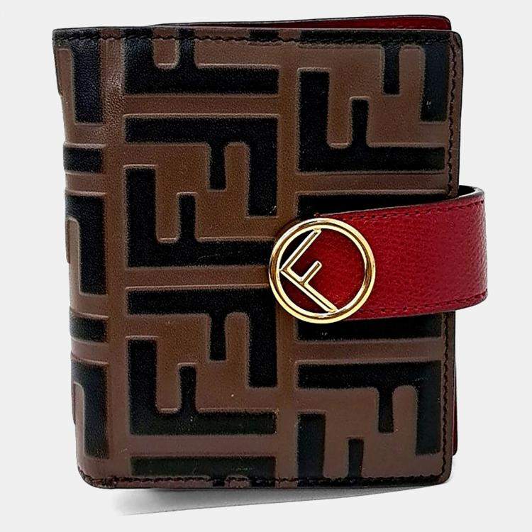 Pre Owned Fendi Brown Leather Half Wallet