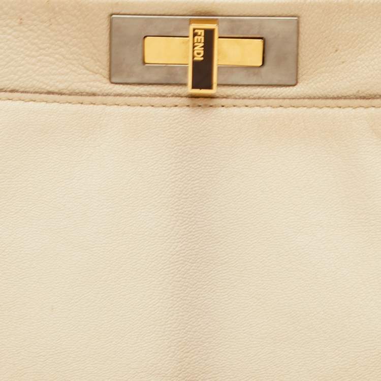 Pre Owned Fendi Peekaboo Large Cream Leather Top Handle Bag