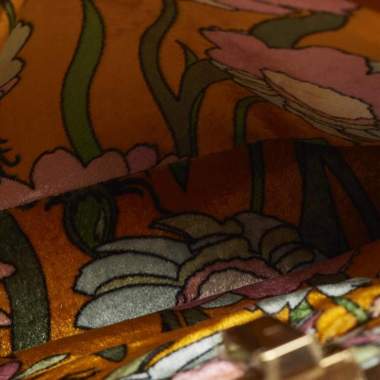 Pre Owned Fendi Peekaboo Mini Multicolor Floral Velvet Top Handle Bag