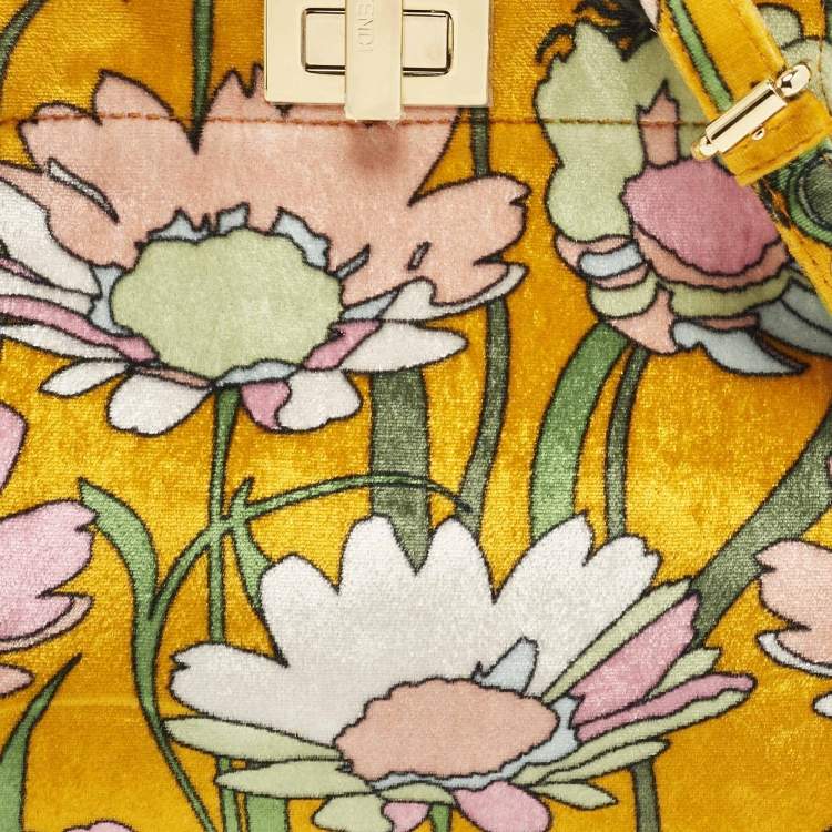 Pre Owned Fendi Peekaboo Mini Multicolor Floral Velvet Top Handle Bag