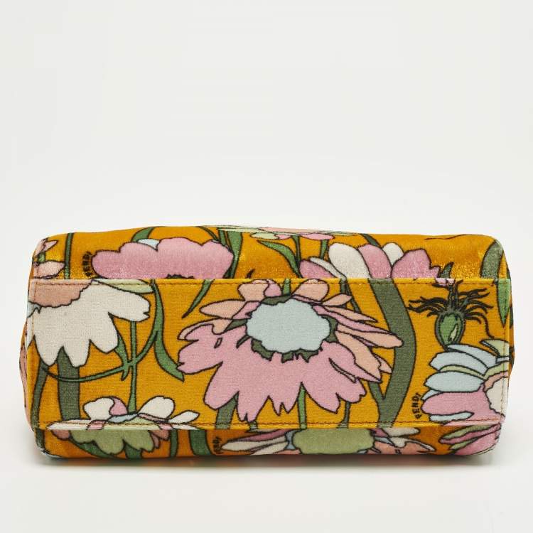 Pre Owned Fendi Peekaboo Mini Multicolor Floral Velvet Top Handle Bag