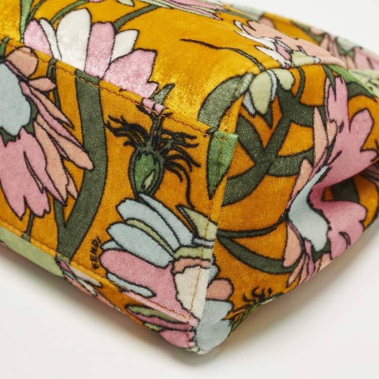 Pre Owned Fendi Peekaboo Mini Multicolor Floral Velvet Top Handle Bag