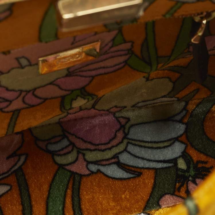 Pre Owned Fendi Peekaboo Mini Multicolor Floral Velvet Top Handle Bag