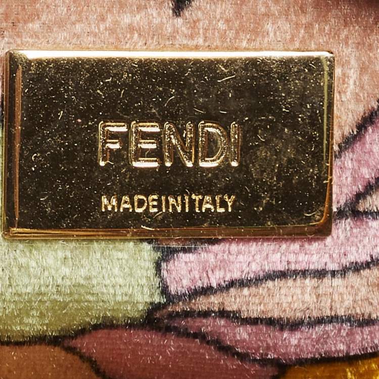 Pre Owned Fendi Peekaboo Mini Multicolor Floral Velvet Top Handle Bag
