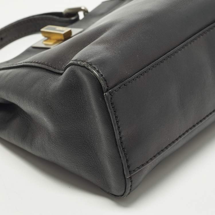 Pre Owned Fendi Peekaboo Mini Black Leather Top Handle Bag
