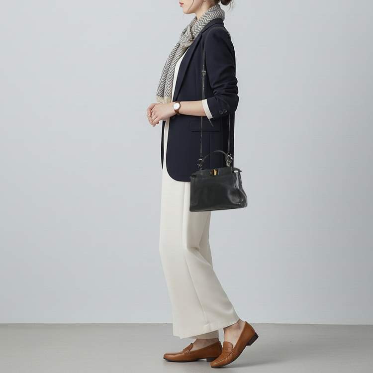 Pre Owned Fendi Peekaboo Mini Black Leather Top Handle Bag