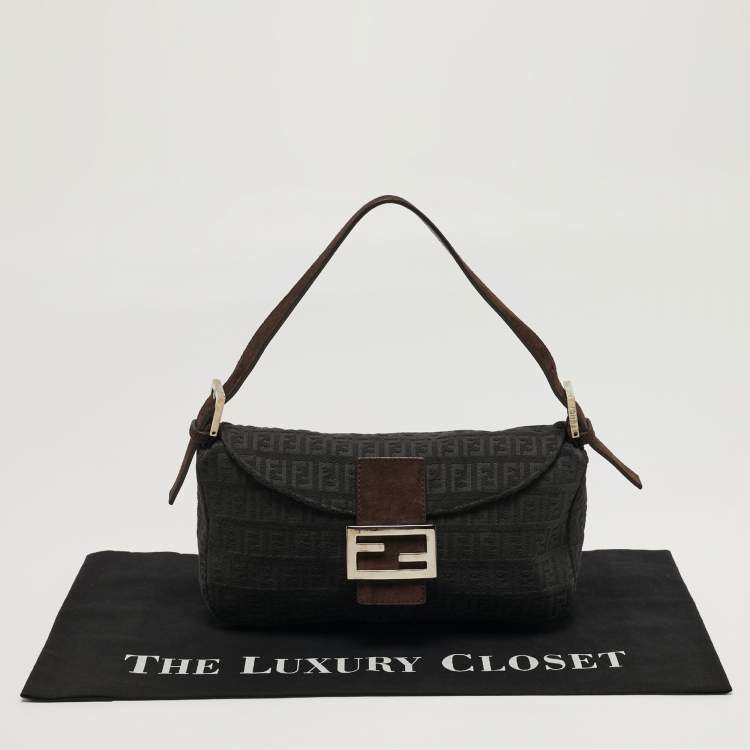 Pre Owned حقيبة باغيت فيندي قماش أبيض / أصفر وزخرفة جلد ثعبان عتيقة