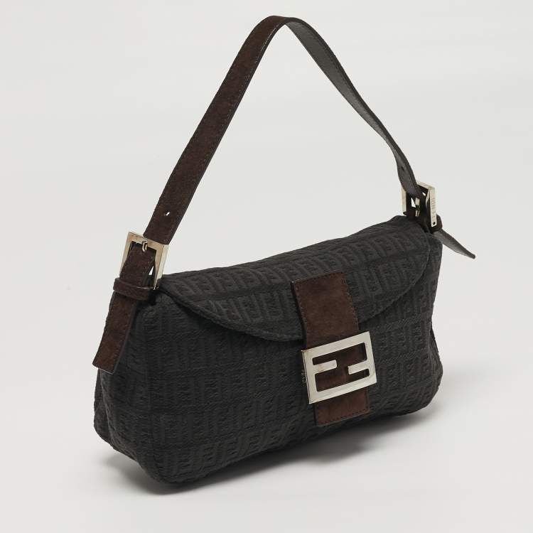 Pre Owned حقيبة باغيت فيندي قماش أبيض / أصفر وزخرفة جلد ثعبان عتيقة