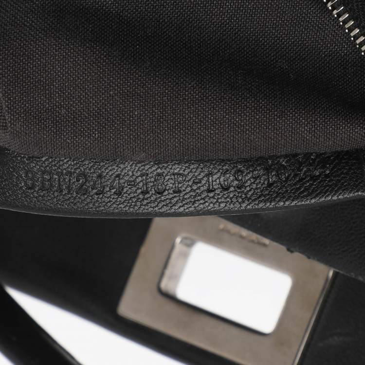 Pre Owned Fendi Ruffle Peekaboo Mini Black Leather Top Handle Bag