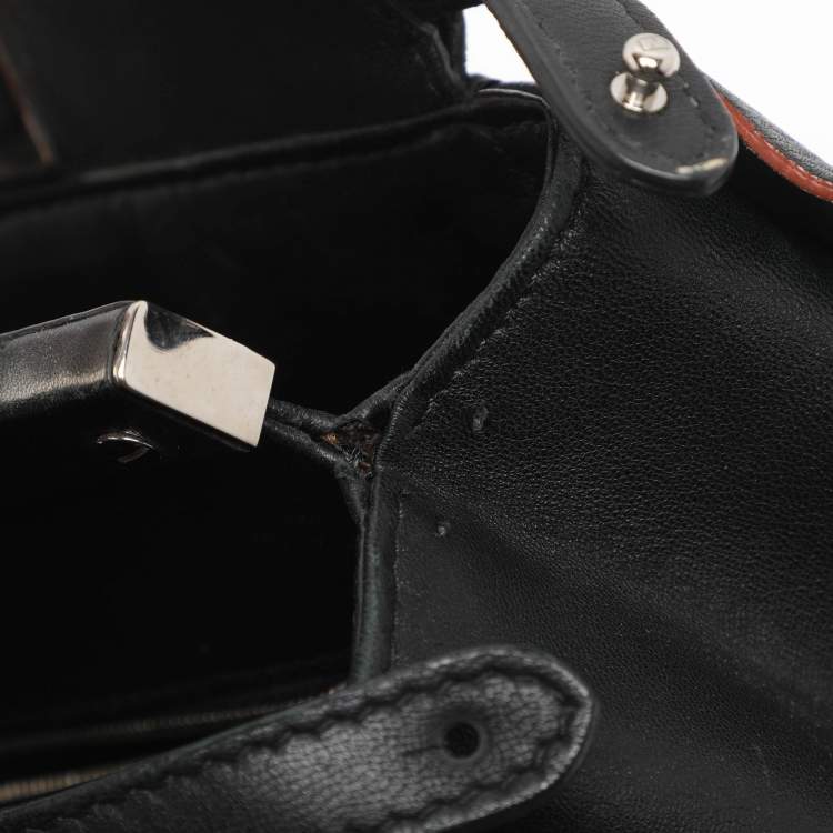 Pre Owned Fendi Ruffle Peekaboo Mini Black Leather Top Handle Bag