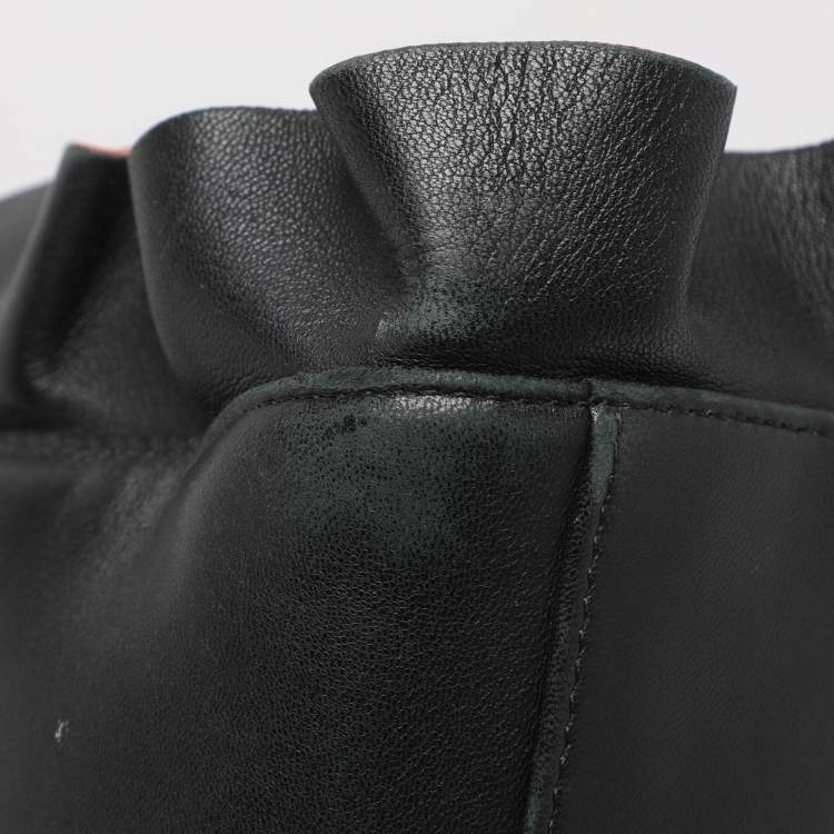 Pre Owned Fendi Ruffle Peekaboo Mini Black Leather Top Handle Bag