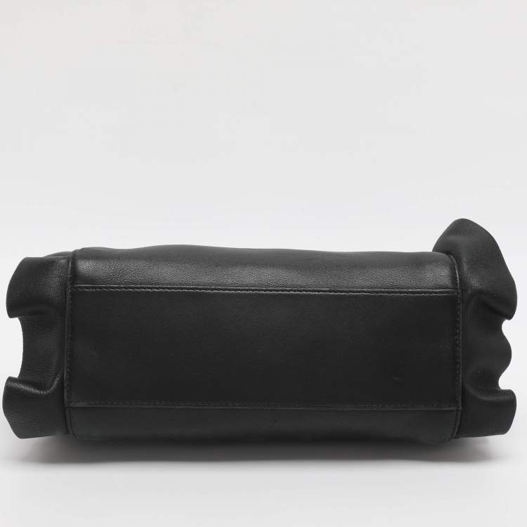 Pre Owned Fendi Ruffle Peekaboo Mini Black Leather Top Handle Bag
