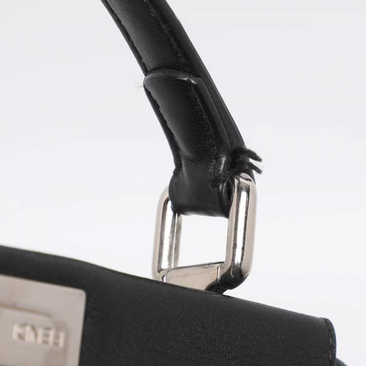 Pre Owned Fendi Ruffle Peekaboo Mini Black Leather Top Handle Bag