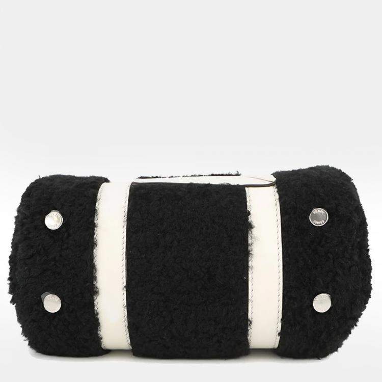 Pre Owned Fendi Zucca 2-Way Black White Fur Leather Mini Bag