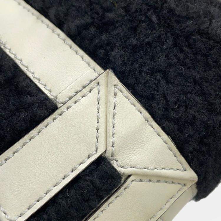 Pre Owned Fendi Zucca 2-Way Black White Fur Leather Mini Bag