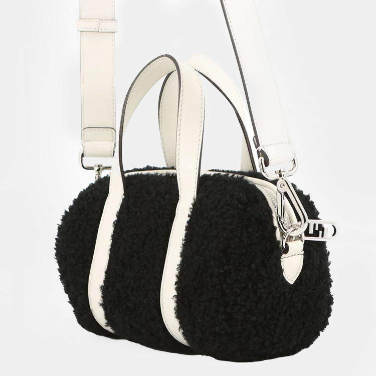 Pre Owned Fendi Zucca 2-Way Black White Fur Leather Mini Bag