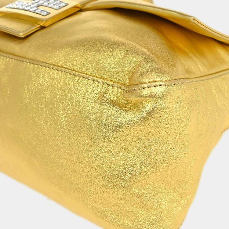 Pre Owned Fendi Gold Lambskin Mamma Baguette Handbag