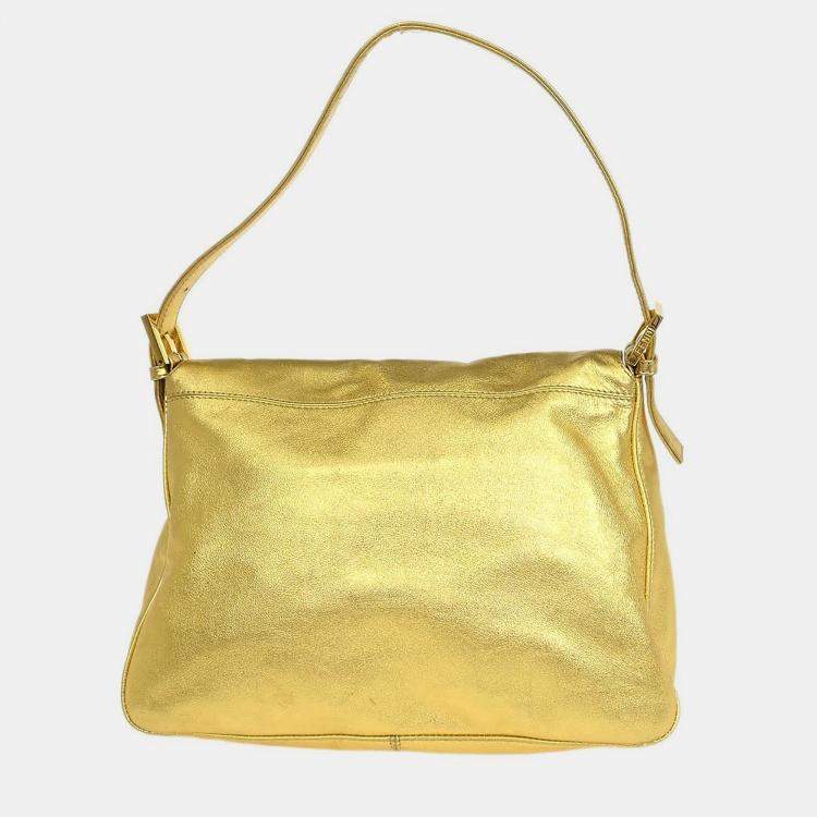 Pre Owned Fendi Gold Lambskin Mamma Baguette Handbag