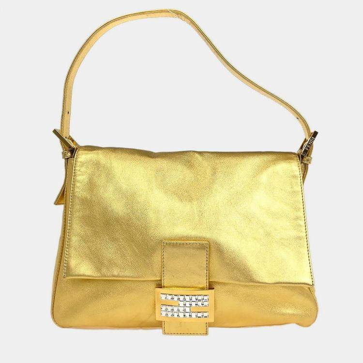 Pre Owned Fendi Gold Lambskin Mamma Baguette Handbag