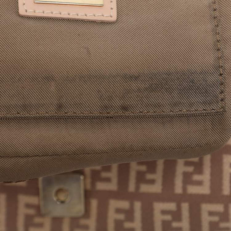 Pre Owned Fendi Mama Baguette Mini Pink Zucchino Canvas and Leather Bag