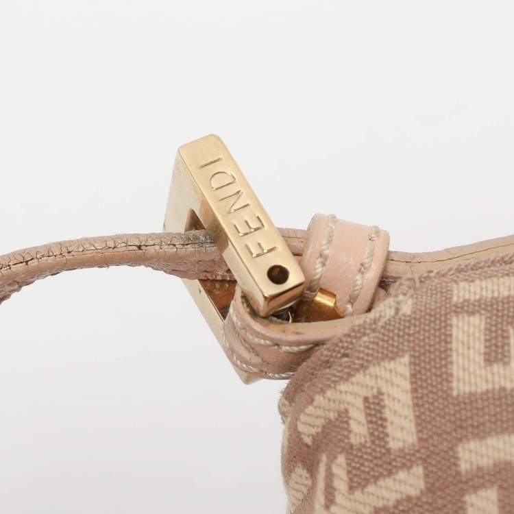 Pre Owned Fendi Mama Baguette Mini Pink Zucchino Canvas and Leather Bag