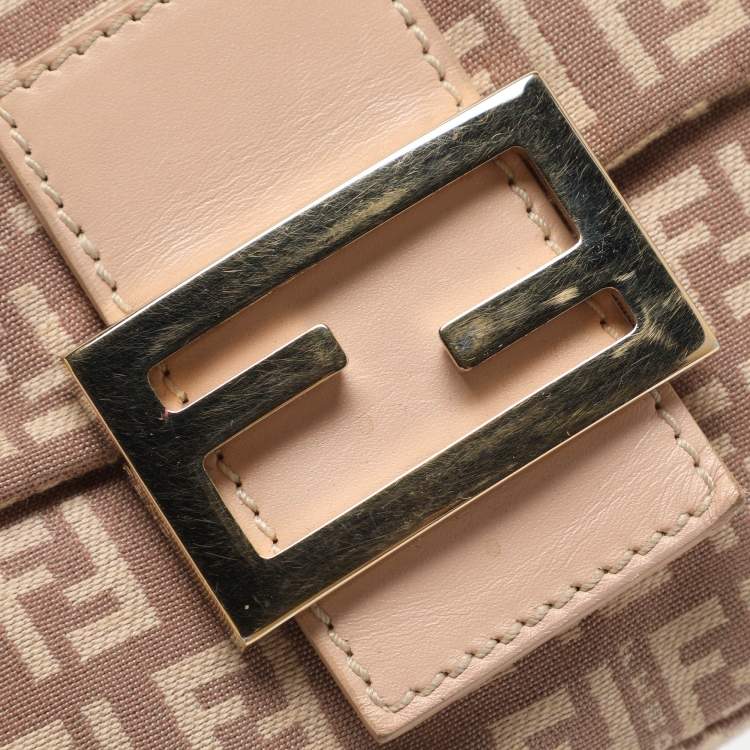 Pre Owned Fendi Mama Baguette Mini Pink Zucchino Canvas and Leather Bag