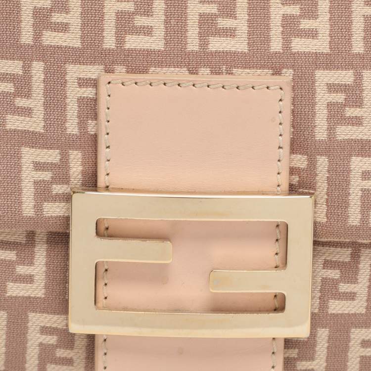 Pre Owned Fendi Mama Baguette Mini Pink Zucchino Canvas and Leather Bag