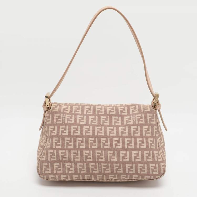 Pre Owned Fendi Mama Baguette Mini Pink Zucchino Canvas and Leather Bag