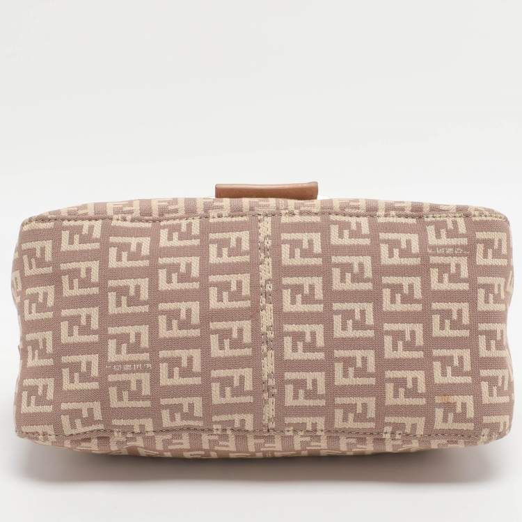 Pre Owned Fendi Mama Baguette Mini Pink Zucchino Canvas and Leather Bag
