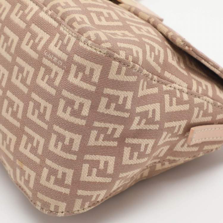 Pre Owned Fendi Mama Baguette Mini Pink Zucchino Canvas and Leather Bag