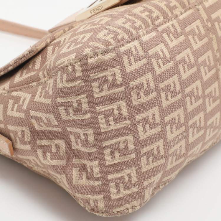 Pre Owned Fendi Mama Baguette Mini Pink Zucchino Canvas and Leather Bag