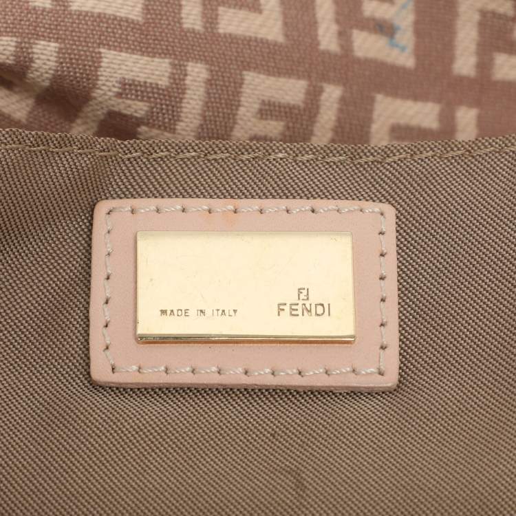 Pre Owned Fendi Mama Baguette Mini Pink Zucchino Canvas and Leather Bag