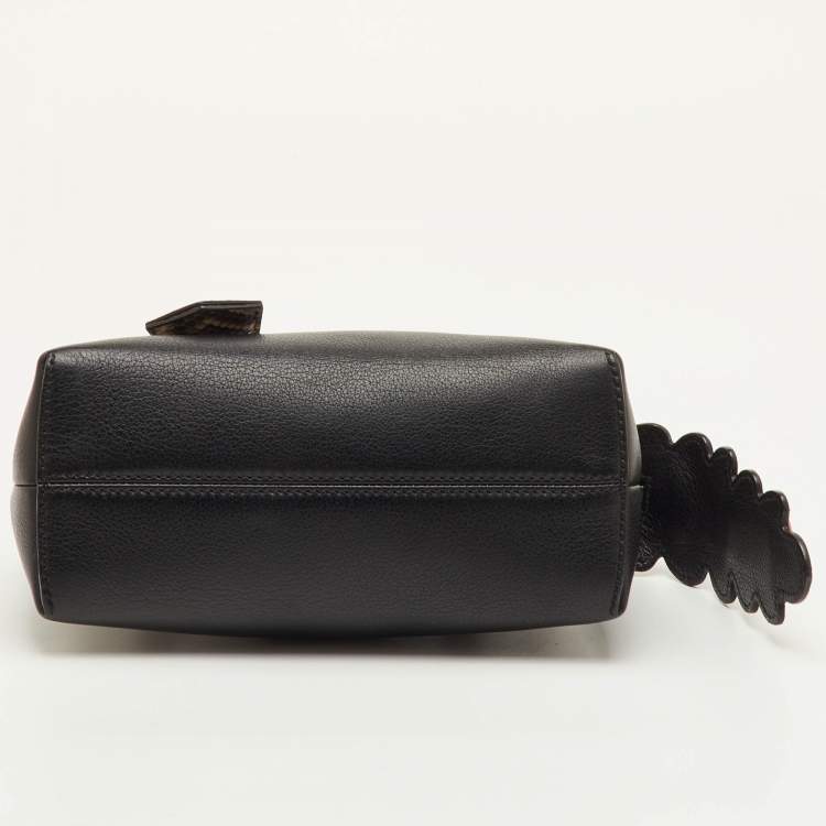 Pre Owned Fendi By The Way Mini Black Leather and Python Trim Flowerland Shoulder Bag