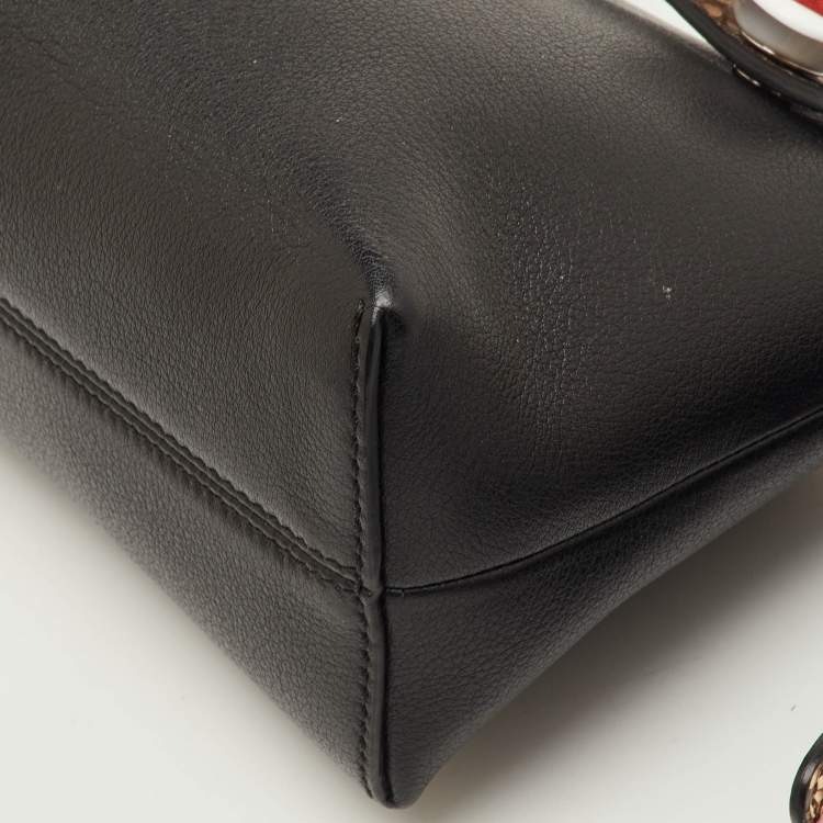 Pre Owned Fendi By The Way Mini Black Leather and Python Trim Flowerland Shoulder Bag