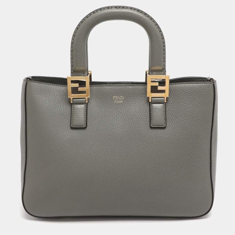 Pre Owned Fendi Gloria Small Grey Selleria Leather Tote