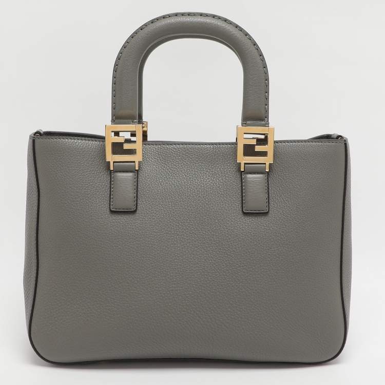 Pre Owned Fendi Gloria Small Grey Selleria Leather Tote