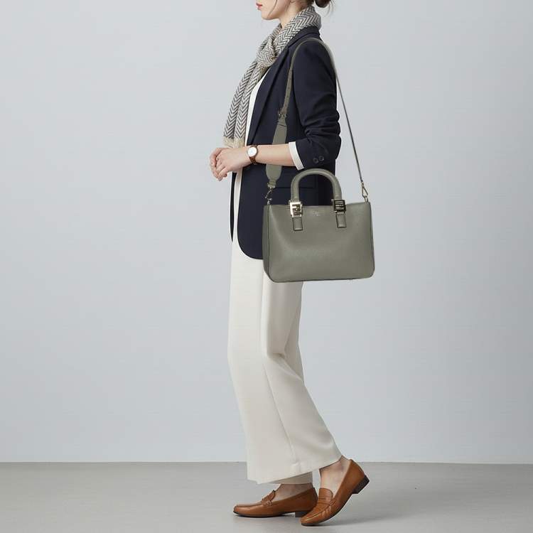 Pre Owned Fendi Gloria Small Grey Selleria Leather Tote