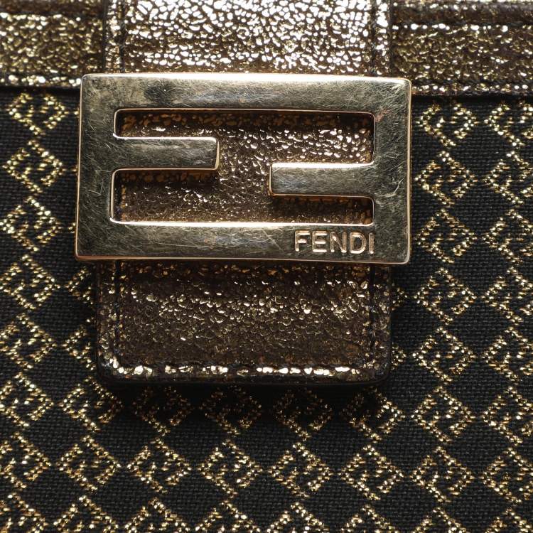 مملوكة مسبقًا محفظة فندي باغيت قماش بلون ذهبي وجلد طية ثنائية