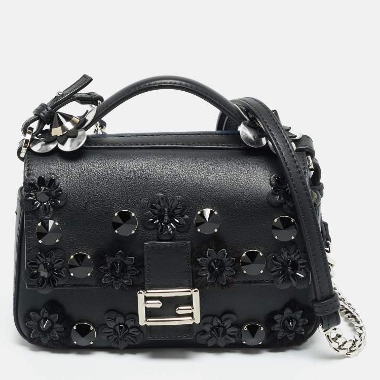 مملوكة مسبقًا Fendi Flowerland Micro Black/Blue Leather Double Baguette Bag