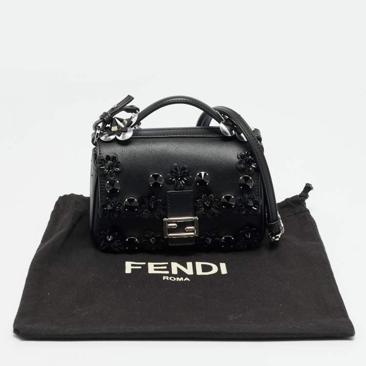 مملوكة مسبقًا Fendi Flowerland Micro Black/Blue Leather Double Baguette Bag