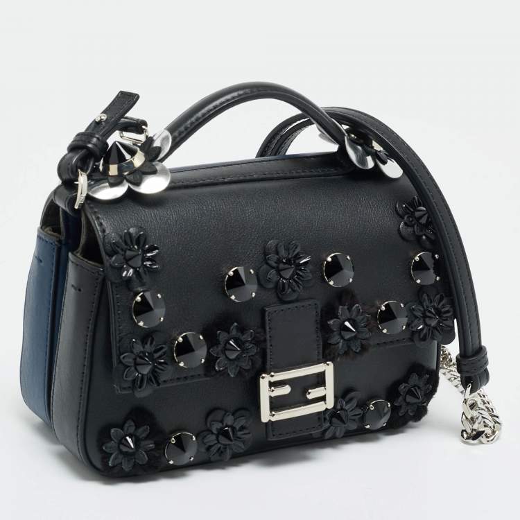 مملوكة مسبقًا Fendi Flowerland Micro Black/Blue Leather Double Baguette Bag
