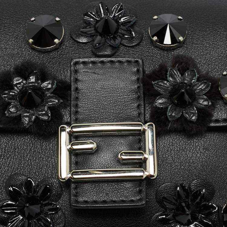 مملوكة مسبقًا Fendi Flowerland Micro Black/Blue Leather Double Baguette Bag