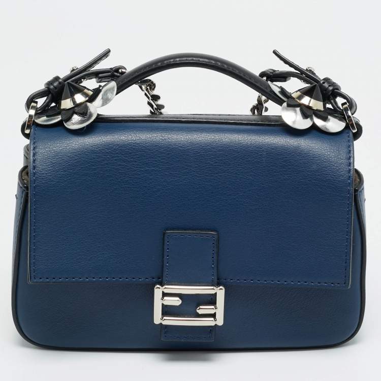 مملوكة مسبقًا Fendi Flowerland Micro Black/Blue Leather Double Baguette Bag