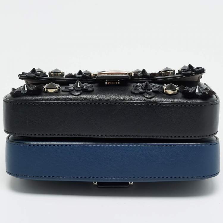 مملوكة مسبقًا Fendi Flowerland Micro Black/Blue Leather Double Baguette Bag