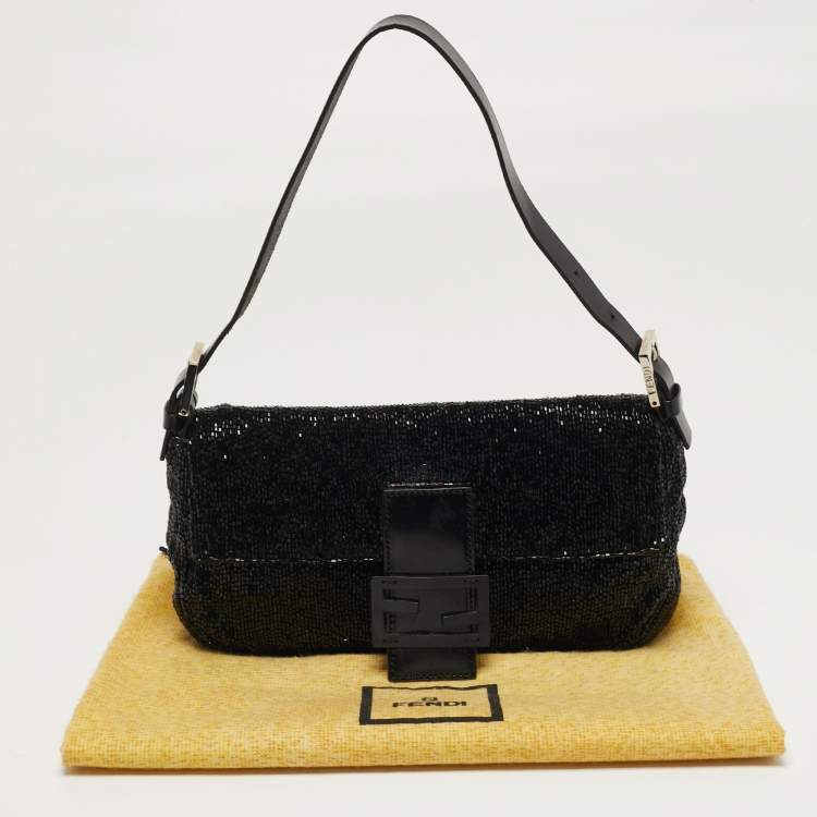 مملوكة مسبقًا Fendi Baguette Black Beaded and Leather Flap Bag