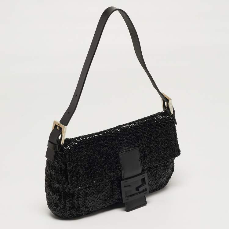 مملوكة مسبقًا Fendi Baguette Black Beaded and Leather Flap Bag