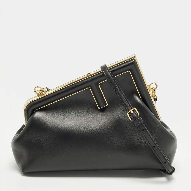 Pre Owned Fendi First Small Black Leather Clutch Bag