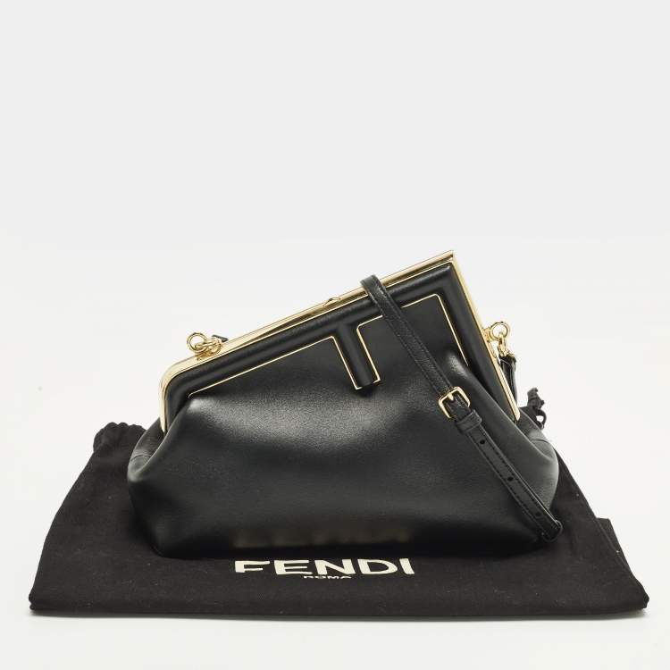 Pre Owned Fendi First Small Black Leather Clutch Bag