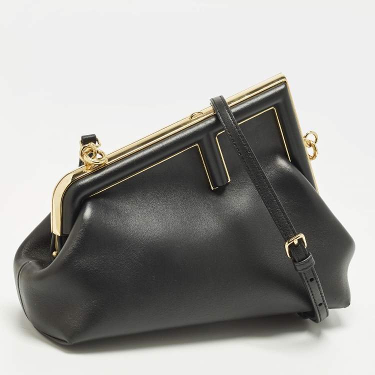 Pre Owned Fendi First Small Black Leather Clutch Bag