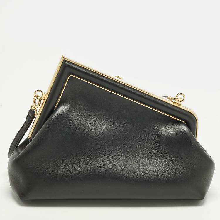 Pre Owned Fendi First Small Black Leather Clutch Bag